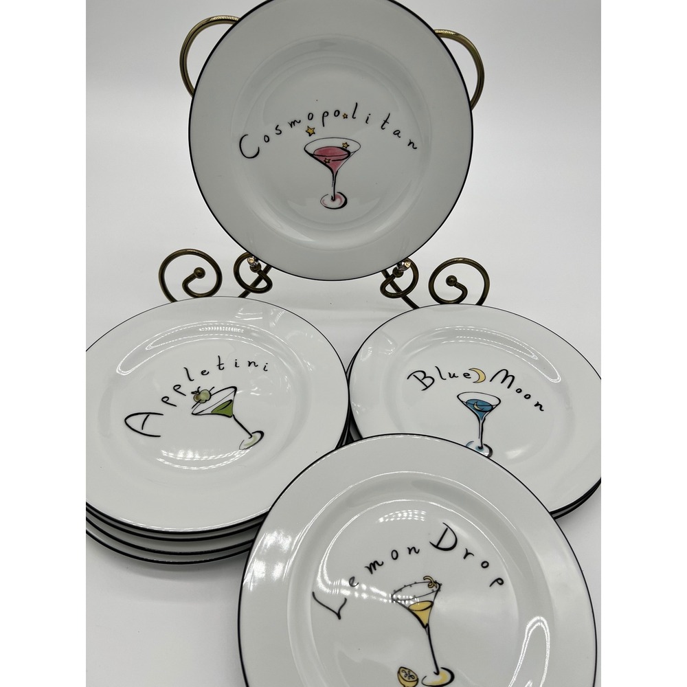 Vintage Pottery Barn Martini Cocktail Appetizer Plates - Set of 8 (2 of Each)